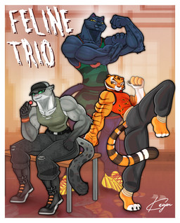 anthro biceps boots bottomwear breasts candy clothed clothing dessert feet female fighting_pose fingers flexing flexing_bicep food footwear fur grey_body grey_fur group hat headgear headwear holding_candy holding_food holding_lollipop holding_object lollipop looking_at_viewer markings melanistic muscular muscular_anthro muscular_female orange_body pants pose shirt shoes shorts simple_background sitting smile spots spread_legs spreading standing stripes tail tank_top teeth text toes topwear trio kayon dreamworks goat_(movie) kung_fu_panda sony_corporation sony_pictures the_bad_guys jett_fillmore kitty_kat_(the_bad_guys) master_tigress felid leopard mammal pantherine snow_leopard tiger absurd_res crossover digital_media_(artwork) english_text hi_res signature