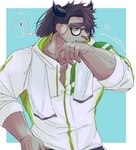 anthro brown_body brown_fur clothed clothing eyewear front_view fully_clothed fur glasses horn male simple_background solo thick_arms izm_rm7 lifewonders tokyo_afterschool_summoners catoblepas_(tas) mammal digital_media_(artwork) half-length_portrait hi_res portrait