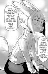 2018 anthro clothed clothing cookie_(furryfight_chronicles) daigaijin dialogue english_text female furryfight_chronicles hi_res mammal monochrome rodent sciurid solo speech_bubble text tree_squirrel