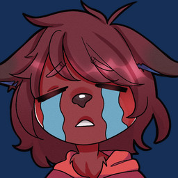 ambiguous_gender anthro blue_inner_ear bodily_fluids chibi femboy fur hair messy_hair red_body red_fur sobbing solo tears unknown_artist foxxarie canid canine fox humanoid mammal 1:1 alpha_channel bust_portrait icon low_res portrait