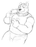 anthro bottomwear bulge clothing electronics muscular muscular_anthro phone solo topwear 3000vnd canid canine canis domestic_dog herding_dog mammal pastoral_dog welsh_corgi monochrome