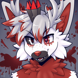 anthro fangs fluffy grin looking_at_viewer male smile solo teeth fleurfurr folfie_winter canid canine canis deer hybrid mammal wolf 1:1 hi_res