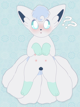 animal_genitalia animal_vulva bedding bedding_background canine_genitalia canine_vulva confusion curious female feral fluffy fluffy_tail fur genitals glistening glistening_eyes innocent_expression leg_markings looking_at_viewer lying markings multi_nipple multi_tail nipples on_back open_mouth paws presenting presenting_vulva socks_(marking) solo tail vulva white_body white_fur 81yffulfmm nintendo pokemon alolan_form alolan_vulpix generation_7_pokemon pokemon_(species) regional_form_(pokemon) 3:4 hi_res
