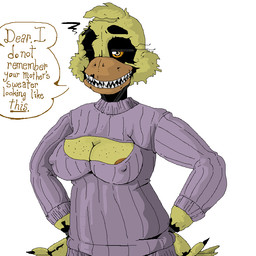 annoyed anthro areola areola_slip breasts cleavage clothed clothing embarrassed eyebrows female fingers freckled_breasts freckles hands_on_hips machine raised_eyebrow solo ghost_(artist) five_nights_at_freddy's five_nights_at_freddy's_4 scottgames nightmare_chica_(fnaf) animatronic avian bird chicken galliform phasianid robot robot_anthro 1:1 2017 digital_media_(artwork)