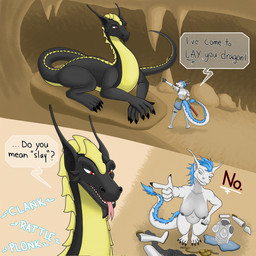 anthro anthro_on_feral armor armor_plates armored_boots bedroom_eyes belly bestiality breasts cave claws clothing crossed_arms dialogue duo feet female female_on_feral feral forked_tongue gauntlets gesture gloves hair hand_gesture handwear long_ears long_hair male male/female mane mane_hair medium_breasts melee_weapon narrowed_eyes navel nude nude_anthro nude_female paws pointing pointing_at_another pointing_at_viewer quadruped rear_view scabbard seductive size_difference sword tail tail_tuft thick_tail thick_thighs toe_claws toes tongue tongue_out tuft undressed undressing_between_scenes weapon fur-focus mythology christa_(rebeldragon101) ernesto_(rebeldragon101) dragon mythological_creature mythological_scalie scalie comic hi_res meme