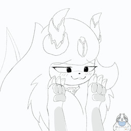 blush blush_lines claws collar female feral fur hair horn licking long_hair pawpads paws simple_background smile solo sparkles sparkling_eyes tail tail_motion tailwag tongue tongue_out lewd_lorraine nintendo pokemon fan_character lorraine_(absol) absol generation_3_pokemon pokemon_(species) 1:1 animated hi_res watermark