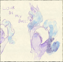 clothed clothing dialogue diaper female feral horn looking_back smile solo talking_to_viewer text wearing_diaper fillyfables hasbro mlp_g5 my_little_pony mythology izzy_moonbow_(mlp) equid equine mammal mythological_creature mythological_equine unicorn english_text hi_res