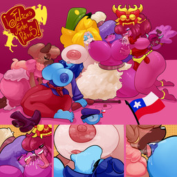 1_eye anthro areola barefoot big_breasts blue_hair blush bodily_fluids breast_play breast_suck breastfeeding breasts brown_body chile chilean chilean_flag feet female female/female fingers fur group hair huge_breasts lactating milk nipples nude open_mouth simple_background smile sucking tail text thick_thighs kiss_the_carrot fiestas_patrias_(chile) nintendo pokemon koi_(kiss_the_carrot) malpo_(kiss_the_carrot) petra_(kiss_the_carrot) sayi_(kiss_the_carrot) stella_(kiss_the_carrot) canid canine canis gastly generation_1_pokemon generation_3_pokemon generation_4_pokemon generation_7_pokemon ghost jirachi legendary_pokemon magnemite mammal mismagius pokemon_(species) rockruff spirit 1:1 absurd_res digital_media_(artwork) hi_res shaded