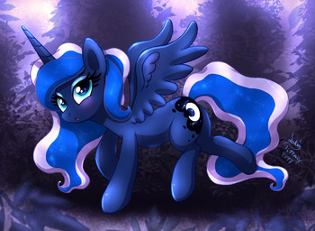 blush dark female feral horn plant shrub solo wings worried joakaha friendship_is_magic hasbro my_little_pony mythology princess_luna_(mlp) equid equine mammal mythological_creature mythological_equine winged_unicorn 2017 blue_theme hi_res
