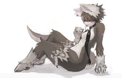 anthro breasts choker cleavage clothed clothing collar cross cross_necklace ear_piercing female japanese jewelry kemono licking looking_at_viewer necklace object_in_mouth piercing purple_eyes simple_background skimpy solo tail tongue tongue_out white_background liki canid canine mammal hi_res
