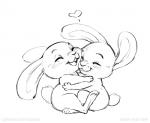 ambiguous_gender blush daww duo eyes_closed feral happy heart_symbol hug long_ears open_mouth romantic romantic_couple simple_background smile text white_background zaush lagomorph leporid mammal rabbit 2018 black_and_white hi_res monochrome sketch url