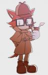 anthro biped boots bottomwear clothing coat detective eyewear footwear fur glasses gloves grey_background handwear hat headgear headwear male pants red_body red_fur shoes simple_background smoking smoking_pipe solo standing topwear white_clothing white_gloves white_handwear yellow_eyes sikai sega sonic_forces sonic_the_hedgehog_(series) custom_character_(sonic_forces) gadget_the_wolf sherlock_holmes canid canine canis mammal wolf full-length_portrait portrait