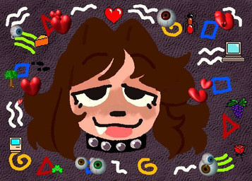 big_forehead black_nose blep brown_hair collar computer cute_fangs droopy_eyes electronics eyeball fangs female feral fluffy fluffy_hair hair heart_symbol lidded_eyes long_hair pupils solo studded_collar studs teeth tongue tongue_out wonderslug mythology pepper_(wonderslug) canid canine mammal mythological_canine mythological_creature werecanid werecanine werecreature werewolf 3d_(artwork) digital_media_(artwork) kidpix_(artwork)