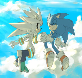 5_fingers anthro biped black_nose blue_body blue_fur blue_sky boots chest_tuft clothing cloud cloudy_sky day duo eye_contact fingers floating footwear fur gloves grey_body grey_fur grin hand_holding handwear head_turned light light_beam looking_at_another male male/male multicolored_boots multicolored_clothing multicolored_footwear multicolored_shoes one_eye_closed open_mouth open_smile outside quills_(anatomy) red_clothing red_footwear red_shoes shoes side_view sky skyscape smile sunbeam sunlight tuft two_tone_clothing two_tone_footwear two_tone_shoes white_clothing white_clouds white_footwear white_gloves white_handwear white_shoes wink winking_at_another winking_at_partner yellow_eyes chaosrice sega sonic_the_hedgehog_(series) silver_the_hedgehog sonic_the_hedgehog eulipotyphlan hedgehog mammal 2022 cel_shading colored colored_sketch digital_drawing_(artwork) digital_media_(artwork) full-length_portrait hi_res portrait shaded sketch