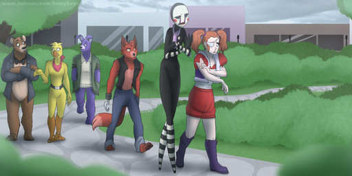 alternate_species anthro bow_(feature) bow_tie clothed clothing female group hair humanized male puppet namygaga five_nights_at_freddy's five_nights_at_freddy's_2 fnafng scottgames sister_location bonnie_(fnaf) chica_(fnaf) circus_baby_(fnaf) foxy_(fnaf) freddy_(fnaf) marionette_(fnaf) avian bear bird canid canine chicken fox galliform human humanoid lagomorph leporid mammal phasianid rabbit 2018 absurd_res digital_media_(artwork) hi_res