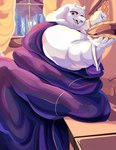 absurd_res anthro belly big_belly big_breasts big_butt blush bovid breasts butt caprine clothing curtains cutlery delta_rune_(emblem) female food fork fur goat happy hi_res horn inksplot kitchen_utensils leaf looking_at_viewer mammal morbidly_obese morbidly_obese_anthro morbidly_obese_female obese obese_anthro obese_female open_mouth overweight overweight_anthro overweight_female pastry pie pink_eyes plant purple_clothing purple_eyes robe shrub sink solo symbol tail tongue tools toriel tree undertale undertale_(series) weight_gain white_body white_fur window
