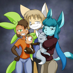 ambiguous_gender anthro big_breasts blue_body blue_eyes blue_hair bottomwear breasts brown_body brown_hair clothed clothed_anthro clothed_female clothed_male clothing female fur green_eyes grey_body grey_fur group hair half-siblings heterochromia looking_at_viewer male multicolored_body multicolored_fur neonate pants shirt size_difference standing sweater tail tan_body tan_fur tan_hair topwear two_tone_body two_tone_fur white_body white_fur young sandwich-anomaly nintendo pokemon bucky_(sandwich-anomaly) galia_(sandwich-anomaly) isaac_(monkeykinghero) leina_(sandwich-anomaly) nova_(sandwich-anomaly) canid canine chespin eevee eeveelution fox generation_1_pokemon generation_4_pokemon generation_6_pokemon glaceon hybrid lucario mammal pokemon_(species) shiny_pokemon 2026 daughter_(lore) father_(lore) father_and_child_(lore) father_and_daughter_(lore) female_(lore) male_(lore) mother_(lore) mother_and_child_(lore) mother_and_daughter_(lore) parent_(lore) parent_and_child_(lore) parent_and_daughter_(lore)