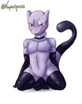 andromorph anthro blush choker clothing genitals gloves handwear intersex jewelry latex latex_clothing latex_gloves latex_handwear latex_legwear latex_stockings legwear necklace nipples pussy simple_background solo stockings nenechucks nintendo pokemon generation_1_pokemon legendary_pokemon mewtwo pokemon_(species) absurd_res hi_res