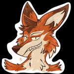 anthro brown_markings brown_nose eyebrows fangs fur fur_tuft looking_at_viewer male markings orange_body orange_fur raised_eyebrow sharp_teeth simple_background smile smiling_at_viewer solo sticker teeth transparent_background tuft yellow_eyes the_foxitect canid canine fox mammal red_fox true_fox 1:1 absurd_res alpha_channel bust_portrait digital_drawing_(artwork) digital_media_(artwork) hi_res portrait