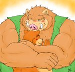 anthro blush brown_body brown_fur duo fur hug kemono male male/male musclegut muscular one_eye_closed overweight overweight_male wink pochizizi dragon_quest square_enix bear mammal orc_(dragon_quest) suid suine sus_(pig) wild_boar 2021 hi_res