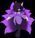 4_toes 5_fingers 9_tails alternate_universe anthro barefoot big_breasts black_body black_fur black_sclera breasts clothing dress feet female fingers fur looking_at_viewer multi_tail pupils purple_body purple_clothing purple_dress purple_eyes purple_fur solo tail text toes white_pupils xxseraphimphobiaxx horrortale sega sonic.exe_(creepypasta) sonic_the_hedgehog_(series) undertale undertale_(series) aliza_(horrortale) canid canine fox fox_spirit mammal absurd_res alpha_channel english_text hi_res