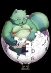 5_fingers anthro bottomwear claws clothing crouching fingers fur green_body green_fur holding_object letters looking_down male nipples overweight overweight_anthro overweight_male pants puzzle_piece sitting solo maaudaan_tg wikipedia fred_(fredrick_brennan) mammal procyonid raccoon absurd_res alpha_channel hi_res watermark