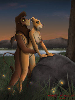 anthro anthro_on_anthro anthrofied biped bodily_fluids breast_grab breasts cum duo female genital_fluids hand_on_breast lake love male male/female nipples outside plant sex star sunset tree alpha_rain quarko-muon disney the_lion_king kiara_(the_lion_king) kovu_(the_lion_king) ambient_arthropod ambient_firefly ambient_insect arthropod felid lion mammal pantherine 3:4 absurd_res artist_collaboration hi_res