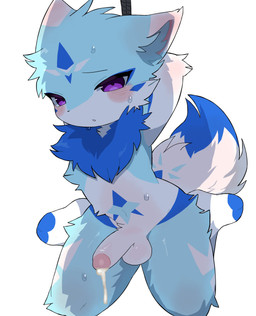 anthro arms_tied balls biped blue_body blue_fur blush bodily_fluids bound chest_tuft cum dipstick_tail dutch_angle facial_markings forehead_markings foreskin front_view fur fur_tuft genital_fluids genitals glans hands_behind_head head_markings head_tuft humanoid_genitalia humanoid_penis leaking_cum looking_at_viewer male male_anthro markings multicolored_body multicolored_fur nude nude_anthro nude_male partially_retracted_foreskin penis plantigrade purple_eyes simple_background sitting slim slim_anthro slim_male solo tail tail_markings tuft two_tone_body two_tone_fur wariza white_background white_body white_fur aellaellae ambiguous_species 2025 absurd_res cel_shading digital_drawing_(artwork) digital_media_(artwork) hi_res shaded