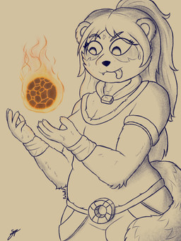 anthro bandage bandaged_arm big_breasts biped blep bottomwear breasts clothing elemental_manipulation fangs female fire fire_manipulation fur fur_markings hair jewelry long_hair magic_user markings necklace pants shirt solo tail teeth tongue tongue_out topwear pabord bear giant_panda mammal 2025 3:4 digital_drawing_(artwork) digital_media_(artwork) hi_res signature