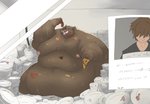 after_transformation anthro belly big_belly bodily_fluids brown_body brown_fur brown_hair eating food fur hair holding_food holding_object human_to_anthro immobile implied_transformation inside love_handles male messy moobs morbidly_obese morbidly_obese_anthro morbidly_obese_male navel nipples nude obese obese_anthro obese_male open_mouth overweight overweight_anthro overweight_male pizza plate sitting solo species_transformation sweat teeth tongue tongue_out transformation tusks gabu2929 human mammal suid suina sus_(pig) wild_boar absurd_res hi_res