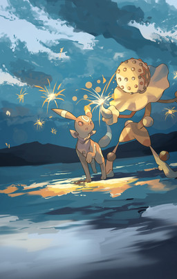 ambiguous_gender cloud duo feral markings open_mouth paws raised_leg ring_(marking) tail hakkentai_pkdn nintendo pokemon pokemon_mystery_dungeon spike_chunsoft blacephalon eeveelution generation_2_pokemon generation_7_pokemon humanoid pokemon_(species) ultra_beast umbreon 2025 hi_res