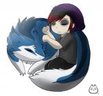 chibi cuddling duo eyes_closed male romantic romantic_couple simple_background sleeping tail eerieeden corpse-grinder eerie human mammal sergal 2015