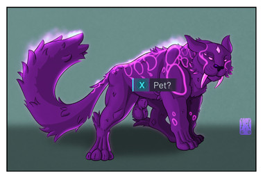 4_eyes 4_legs animal_genitalia balls fangs feral fluffy fluffy_tail genitals gradient_background looking_at_viewer male multi_eye sheath simple_background solo tail teeth text whisker_spots garo_(artist) 2k_games borderlands gearbox trouble_(borderlands) felid feline mammal 2026 absurd_res colored hi_res shaded signature