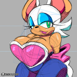 anthro big_breasts breasts cleavage clothed clothing female looking_at_viewer solo thick_thighs wide_hips th3gadfly sega sonic_the_hedgehog_(series) rouge_the_bat bat mammal 1:1 hi_res sketch