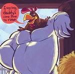 anthro barn beak belly big_belly hand_on_hip leaning_on_wall male open_beak open_mouth orange_beak solo white_body jasperthecrab looney_tunes warner_brothers foghorn_leghorn avian bird chicken galliform gallus_(genus) phasianid hi_res