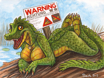 4_toes anthro arms_bent bent_legs biped breasts calves_up casual_nudity claws clock feet female hindpaw lake lily_pad looking_at_viewer lying non-mammal_breasts nude on_front open_mouth outdoor_nudity outside paws plant plantigrade raised_calf soles solo tail teeth toes caribou_(artist) disney peter_pan crocodile crocodilian reptile scalie 2013
