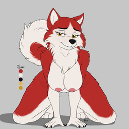 all_fours anthro anthrofied big_breasts breasts female fluffy fluffy_tail fur hanging_breasts kneeling multicolored_body multicolored_fur neck_tuft nipples red_body red_fur solo tail thick_thighs tuft white_body white_fur wide_hips conditional_dnp omgawd balto_(series) universal_studios jenna_(balto) canid canine canis domestic_dog husky mammal nordic_sled_dog spitz 1:1 2025 absurd_res colored flat_colors hi_res unfinished