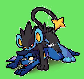 3_toes all_fours anthro anthro_on_feral anthro_penetrated bestiality black_body black_fur blue_body blue_fur blue_hair blue_penis blue_scales bodily_fluids clenched_teeth cum cum_from_ass cum_in_ass cum_inside doggystyle dominant dominant_feral dominant_male duo erection eye_roll eyewear feet feral feral_penetrating feral_penetrating_anthro from_behind_position frown fur genital_fluids genitals glasses gloves_(marking) green_background grey_eyewear grey_glasses hair interspecies kerchief male male/male male_on_bottom male_on_top male_penetrated male_penetrating male_penetrating_male markings mostly_nude nude on_bottom on_top paralysis penetration penis pupils purple_eyes red_kerchief red_nose red_sclera rough_sex scales sex sharp_teeth simple_background submissive submissive_anthro submissive_male teeth toes yellow_body yellow_eyes yellow_fur yellow_inner_ear yellow_sclera ultilix nintendo pokemon ulti_(ultilix) felid feline generation_4_pokemon lizard luxray mammal pokemon_(species) reptile scalie 2025