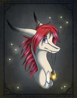 feral hair horn lamp lantern red_hair solo skaydie mythology dragon mythological_creature mythological_scalie scalie 2014 digital_media_(artwork) hi_res