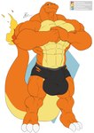 abs anthro balls_outline big_bulge big_tail bulge clothing detailed_bulge fire flaming_tail genital_outline genitals huge_bulge hyper hyper_bulge hyper_genitalia large_pecs looking_at_viewer male muscular muscular_arms muscular_legs navel nipples pecs penis penis_base penis_outline smug solo tail tearing_bottomwear thick_tail tight_clothing conditional_dnp dischimera nintendo pokemon charmander generation_1_pokemon pokemon_(species) hi_res