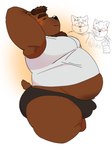 anthro being_watched belly belly_peeking_out blush clothing eyes_closed looking_at_another male open_mouth reclining short_tail slightly_chubby solo spitting_drink tail underwear jamiephut benny_(bennyafterdark) bear mammal absurd_res hi_res