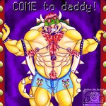 2_horns abs anthro armpit_hair biceps body_hair boxers_(clothing) chest_hair clothing collar happy_trail horn leather legwear male musclegut muscular nipple_piercing nipples pecs piercing scar solo spikes tail text thigh_highs underwear vektorthedrakat(artist) bowser_day mario_bros mythology nintendo bowser dragon koopa mythological_creature mythological_scalie reptile scalie turtle 1:1 digital_media_(artwork) english_text hi_res