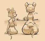 anthro beverage big_butt bottomwear butt cigarette_holder clothing container cup duo fart fart_cloud huge_butt onomatopoeia pants sign simple_background sitting sound_effects tan_background text jubb mammal mouse murid murine rodent 2020 digital_media_(artwork) signature