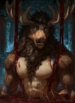 anthro antlers blood blue_eyes bodily_fluids horn male muscular muscular_anthro muscular_male solo tuft alsares diffuse_moose deer mammal moose new_world_deer 2024 digital_media_(artwork) digital_painting_(artwork) hi_res painting_(artwork)