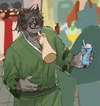 asian_clothing blush brown_body brown_fur clothed clothing dessert duo east_asian_clothing eyewear food fur glasses horn japanese_clothing kimono male shaved_ice gao_53937056 lifewonders tokyo_afterschool_summoners catoblepas_(tas) hi_res