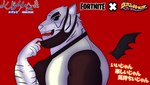 anthro face_mask fangs fur grinning_at_viewer looking_at_viewer male muscular muscular_anthro muscular_male solo teeth text white_body white_fur conditional_dnp kbh_kazuhisa deco_27_(producer) epic_games fortnite vampire_(deco_27) oscar_(fortnite) felid mammal pantherine tiger 2023 hi_res japanese_text translated