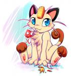 3_toes abstract_background anthro barbel_(anatomy) biped blue_eyes bone chest_tuft claws feet female feral flesh_whiskers fur pawpads paws simple_background sitting solo toes tuft whiskers inuki nintendo pokemon felid fish generation_1_pokemon magikarp mammal marine meowth pokemon_(species)