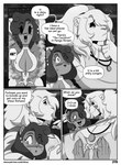 anthro big_breasts border breasts cleavage clothed clothing comic cricetid dialogue duo ear_piercing english_text felid female hair hair_over_eye hamster hi_res hybrid larger_male liger male male/female mammal monochrome nimzy noms_(nimzy) one_eye_obstructed pantherine piercing rodent size_difference smaller_female text tobi_(nimzy) url white_border