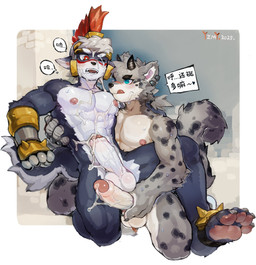 2_horns 4_toes abs anthro armor athletic athletic_male balls bandaged_hand big_penis biped blush bodily_fluids bracers cum cum_on_body cum_on_face cum_on_penis cum_strand dialogue duo ear_piercing ear_ring embarrassed erection feet foreskin genital_fluids genitals hand_on_back headgear helmet holding_own_penis holding_penis horn humanoid_genitalia humanoid_penis jewelry knight_helmet licking licking_lips male male/male masturbation muscular muscular_anthro muscular_male nipples nose_scar nude nude_anthro nude_male one_eye_closed open_mouth partially_retracted_foreskin pawpads penis piercing red_eyes ring_piercing scar simple_background struggling sweat sweatdrop toes tongue tongue_out vein veiny_penis young yzmuya aquila_(imoyasu_muteki) nonas_99 canid canine canis felid mammal pantherine snow_leopard wolf 2025 absurd_res hi_res signature young_(lore)