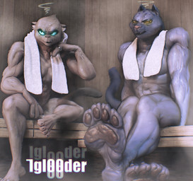 4_toes anthro bodily_fluids convenient_censorship crossed_legs duo feet female glowing glowing_eyes muscular nude pawpads sauna sitting soles sweat toes vein iglooder dreamworks goat_(movie) the_bad_guys jett_fillmore kitty_kat_(the_bad_guys) felid mammal pantherine absurd_res blender_(artwork) digital_media_(artwork) hi_res